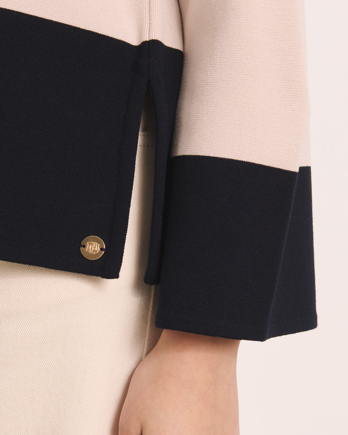 Pull boite beige en maille colorblock ABELINA/13251/781
