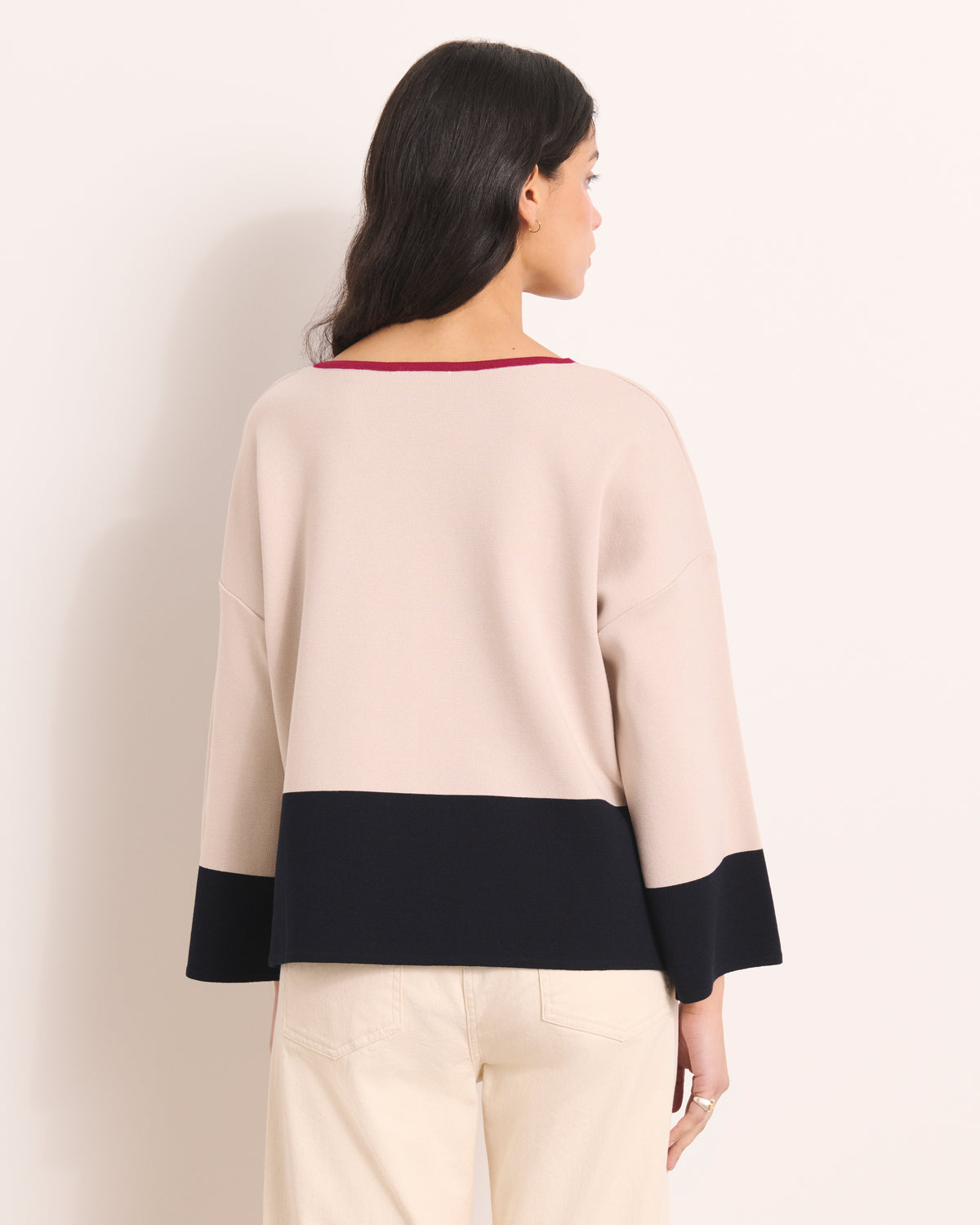 Pull boite beige en maille colorblock ABELINA/13251/781