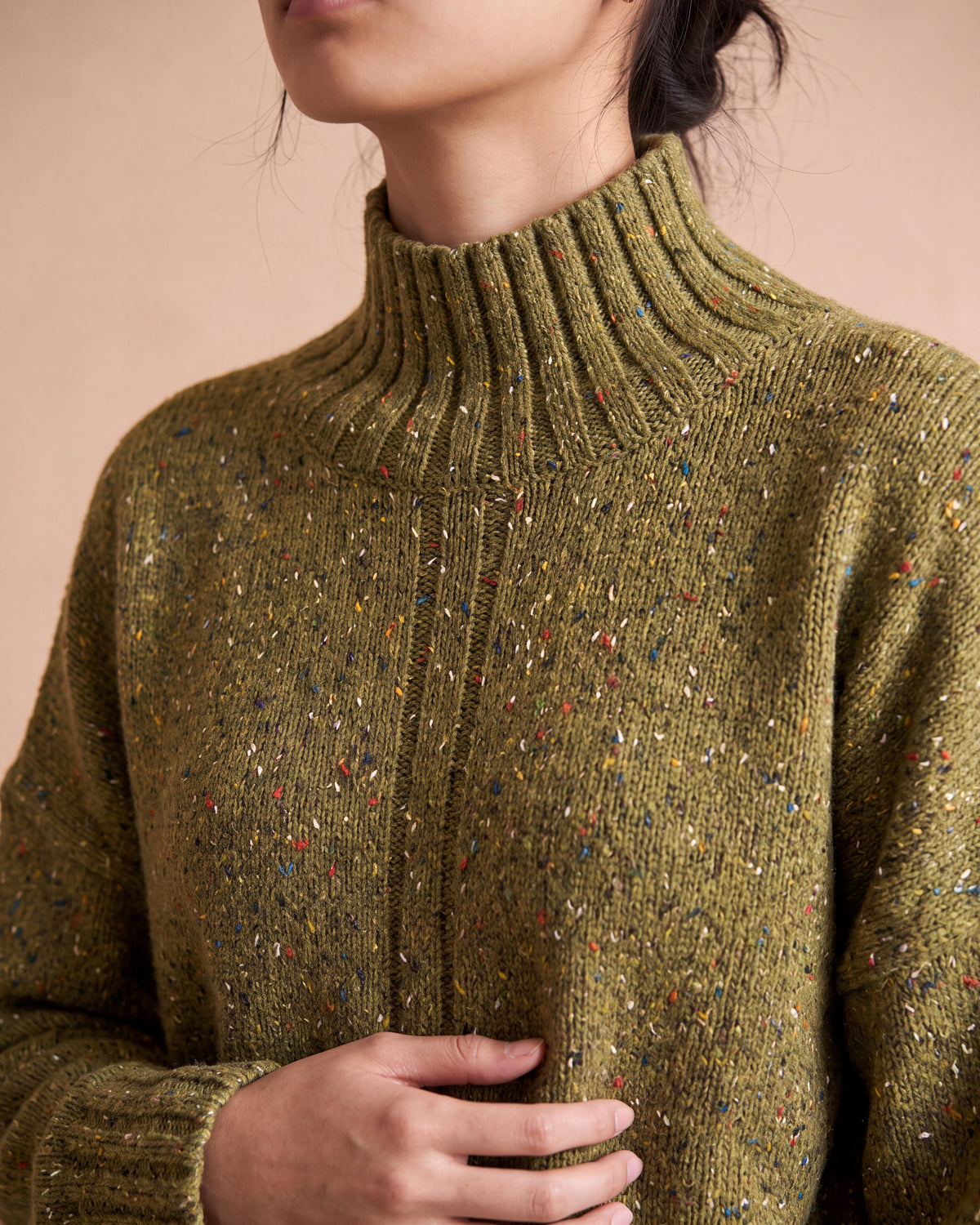 Pull jaune chiné en laine et alpaga col montant ABIME14/14141/841