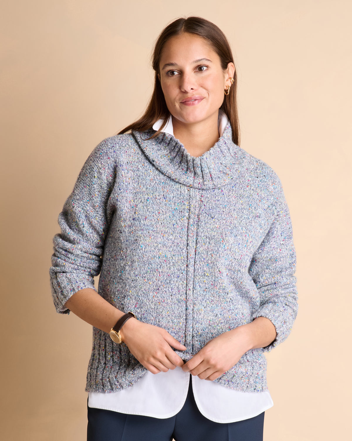Pull gris chiné en laine et alpaga col montant ABIME14/14141/911