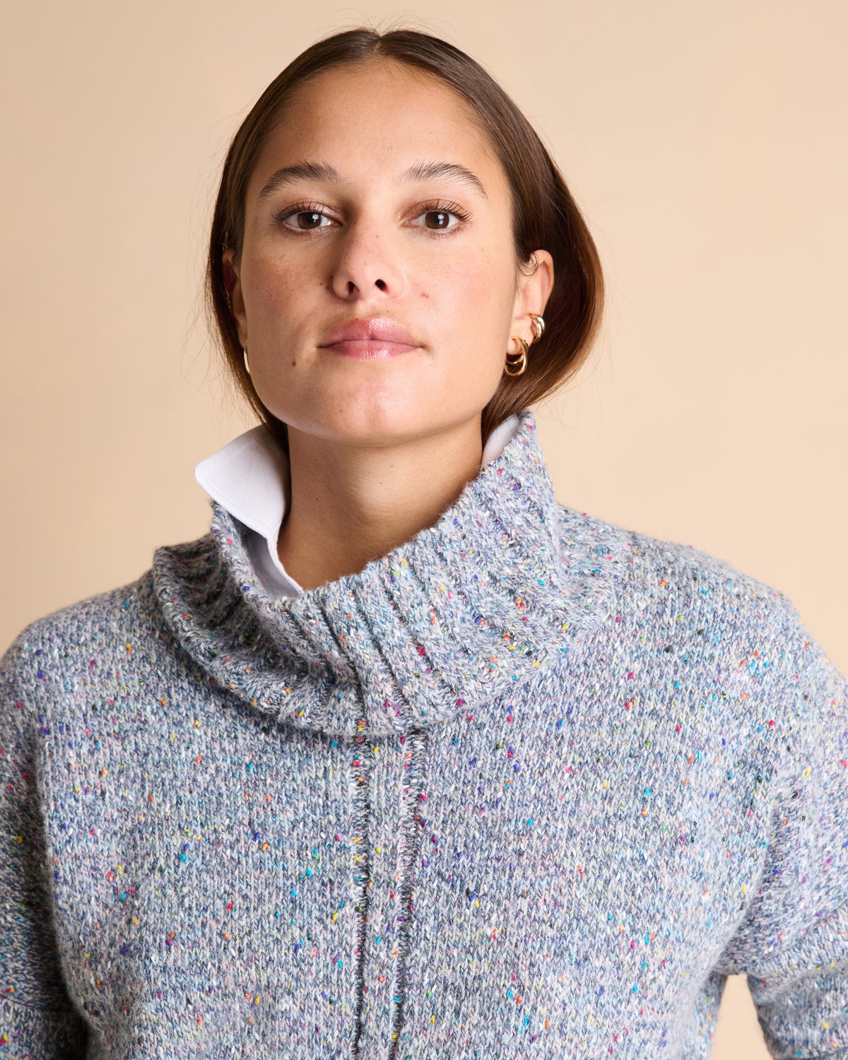 Pull gris chiné en laine et alpaga col montant ABIME14/14141/911