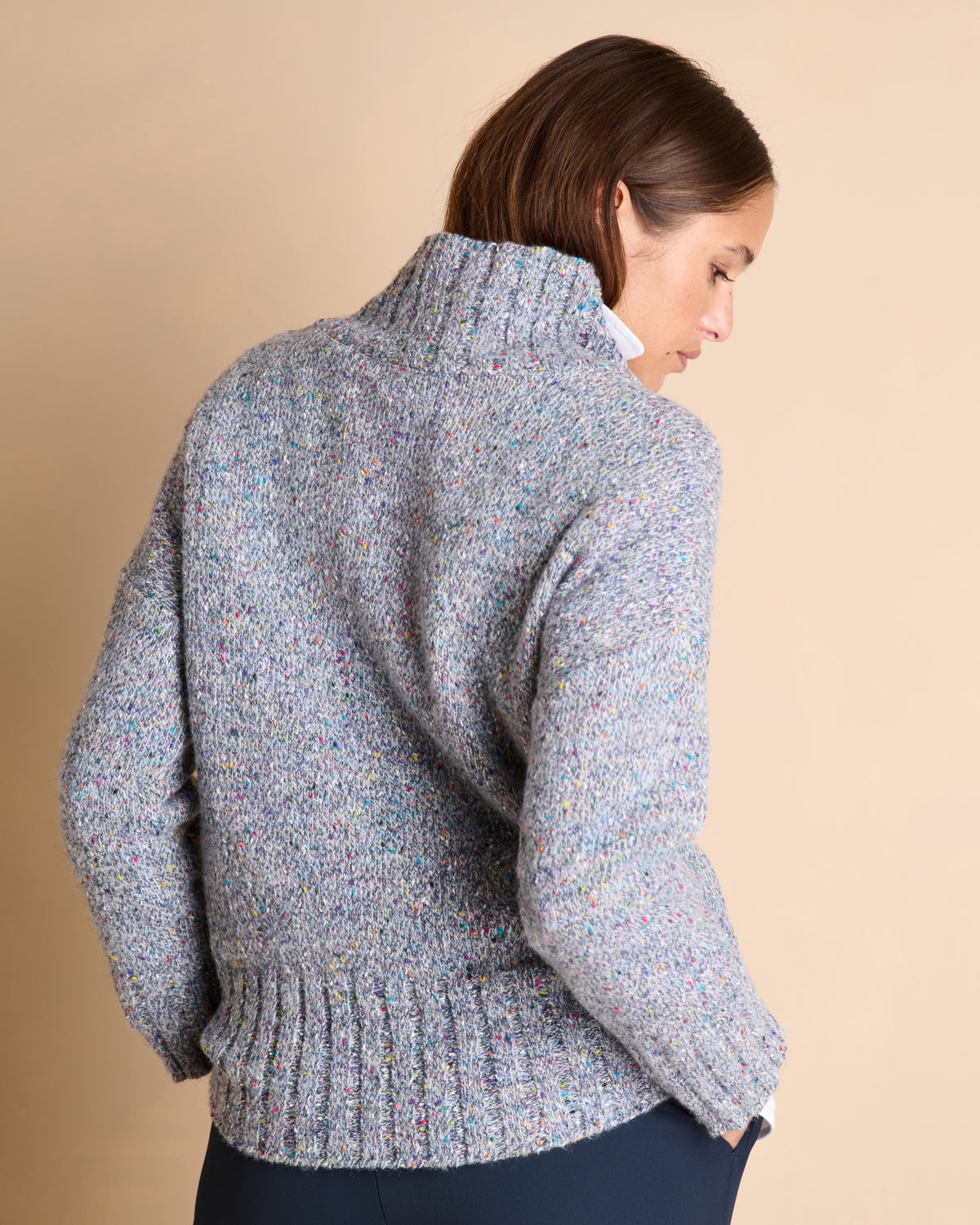 Pull gris chiné en laine et alpaga col montant ABIME14/14141/911