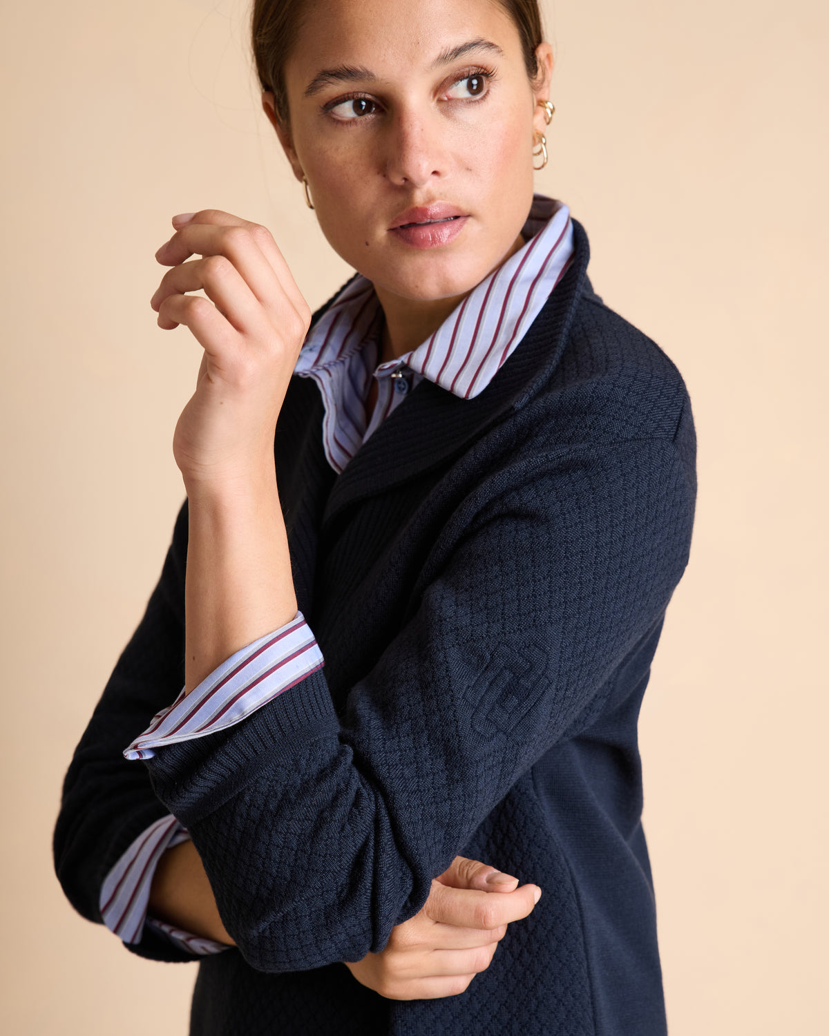 Pull bleu marine en laine mérinos à col camionneur ACHILLE1927/14026/319