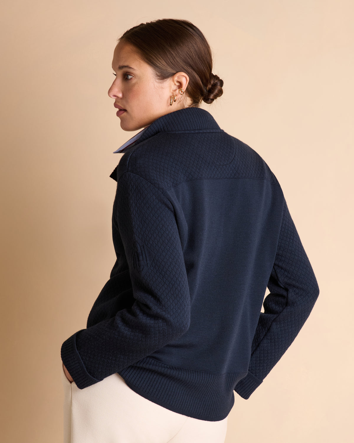 Pull bleu marine en laine mérinos à col camionneur ACHILLE1927/14026/319