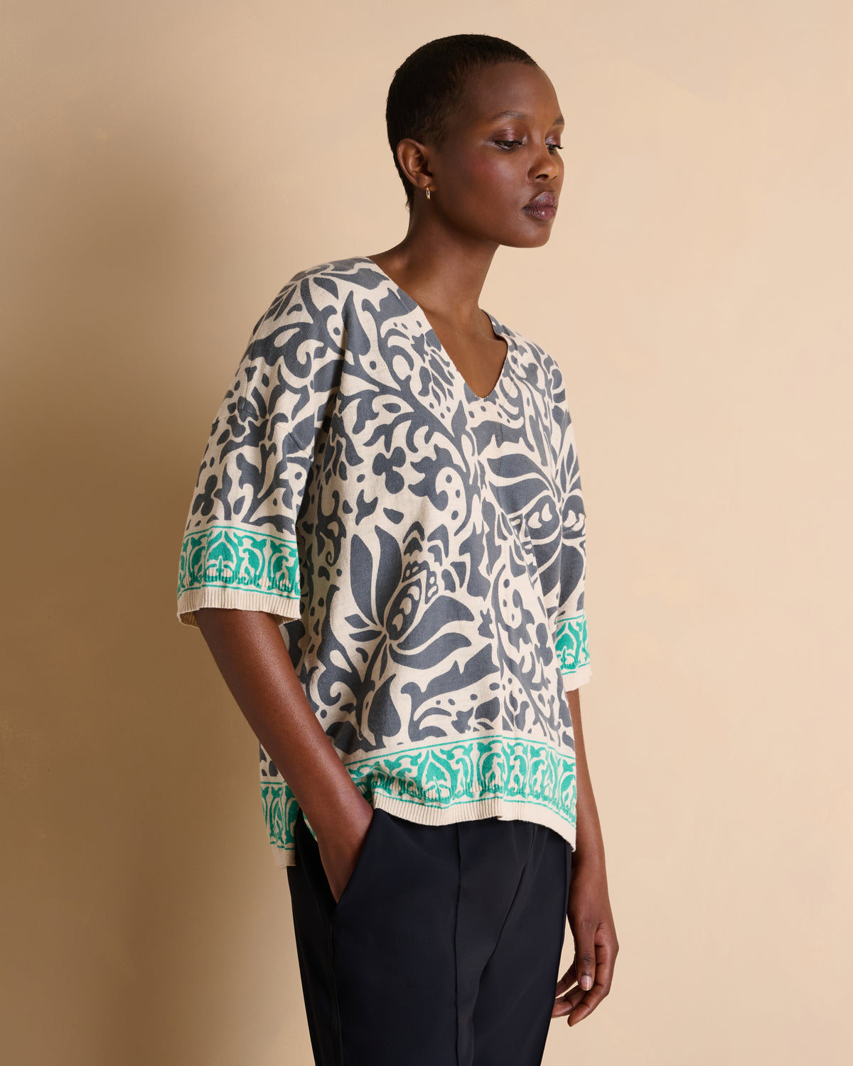 Pull gris imprimé manches courtes ADANA/14016/781