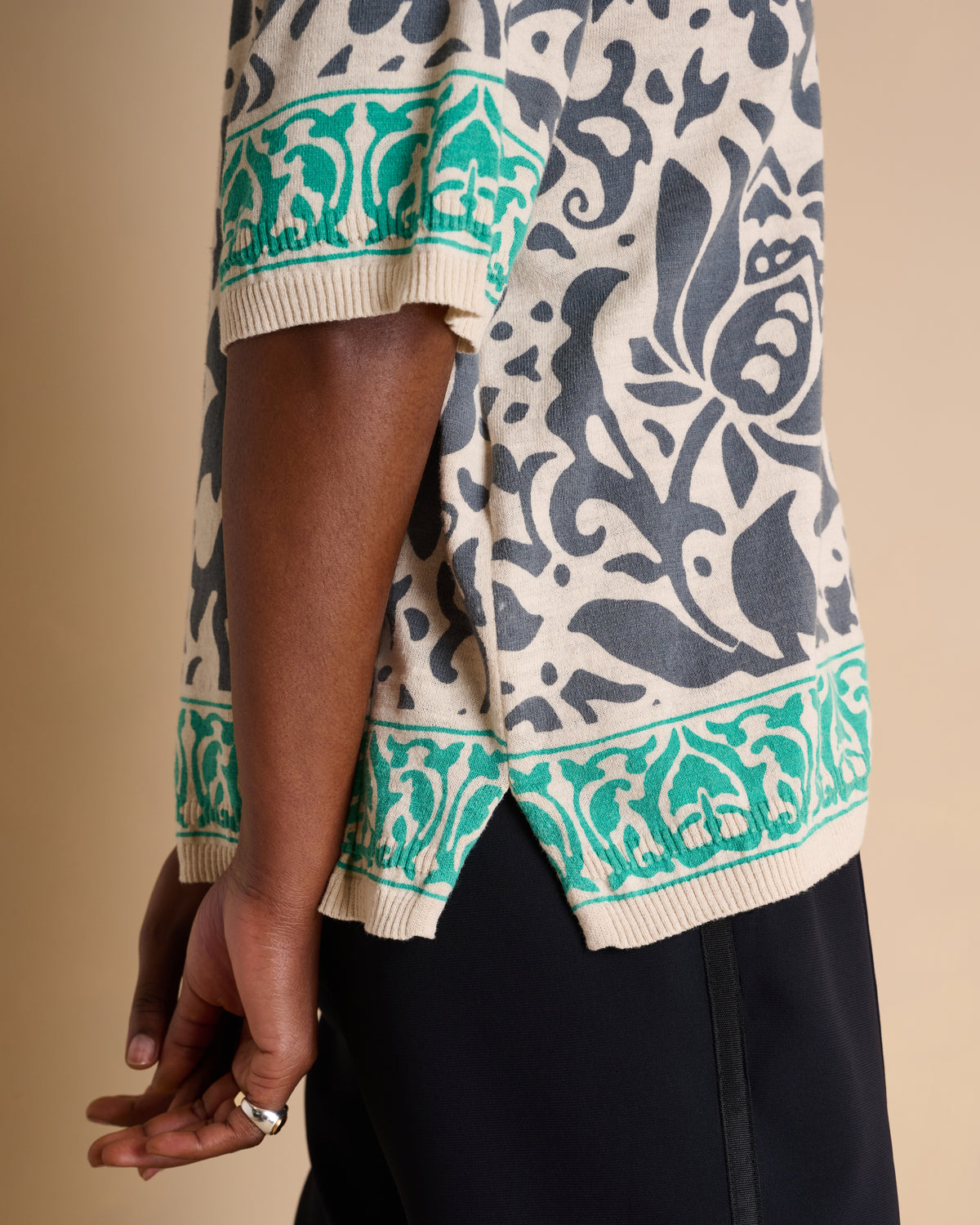 Pull gris imprimé manches courtes ADANA/14016/781