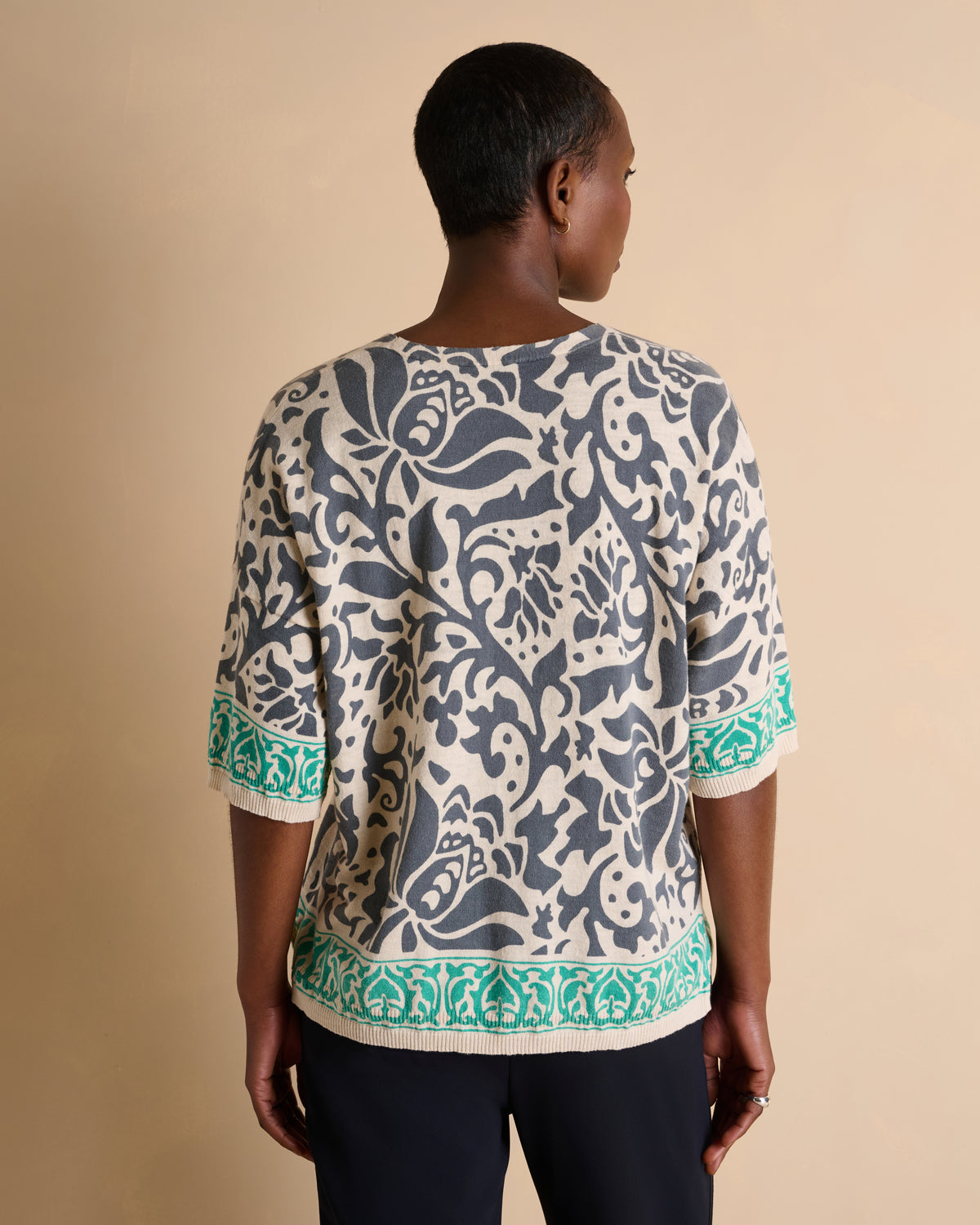 Pull gris imprimé manches courtes ADANA/14016/781