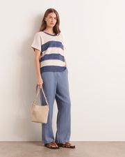 pull maille oversize à rayures écru et bleu