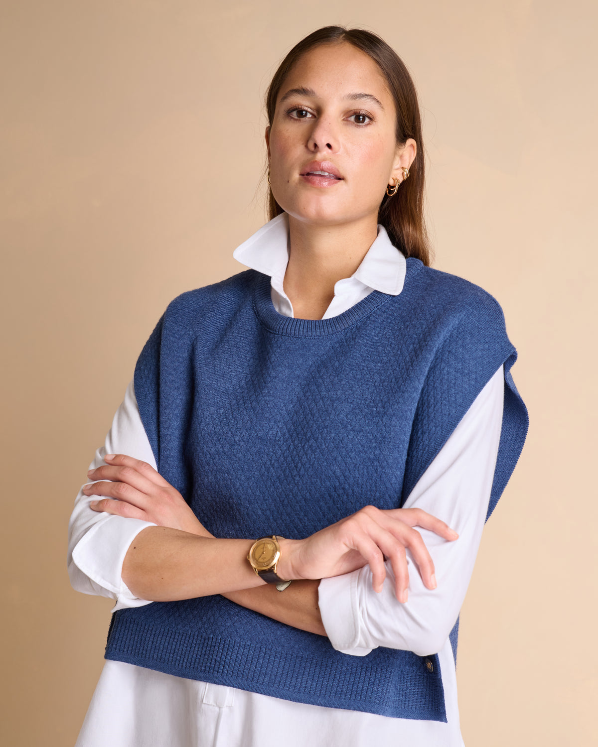 Pull poncho bleu sans manches ADONIS/14048/301