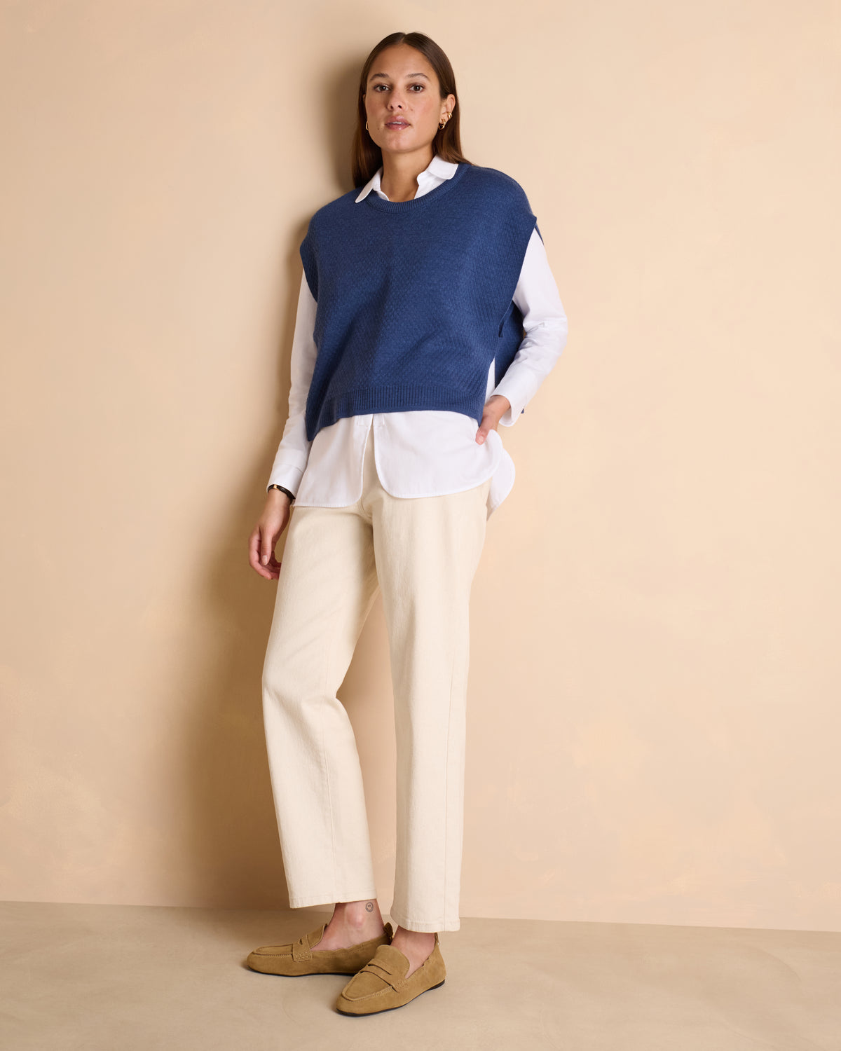 Pull poncho bleu sans manches ADONIS/14048/301