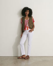 pull manches courtes imprimé maxi feuillage en lin et coton
