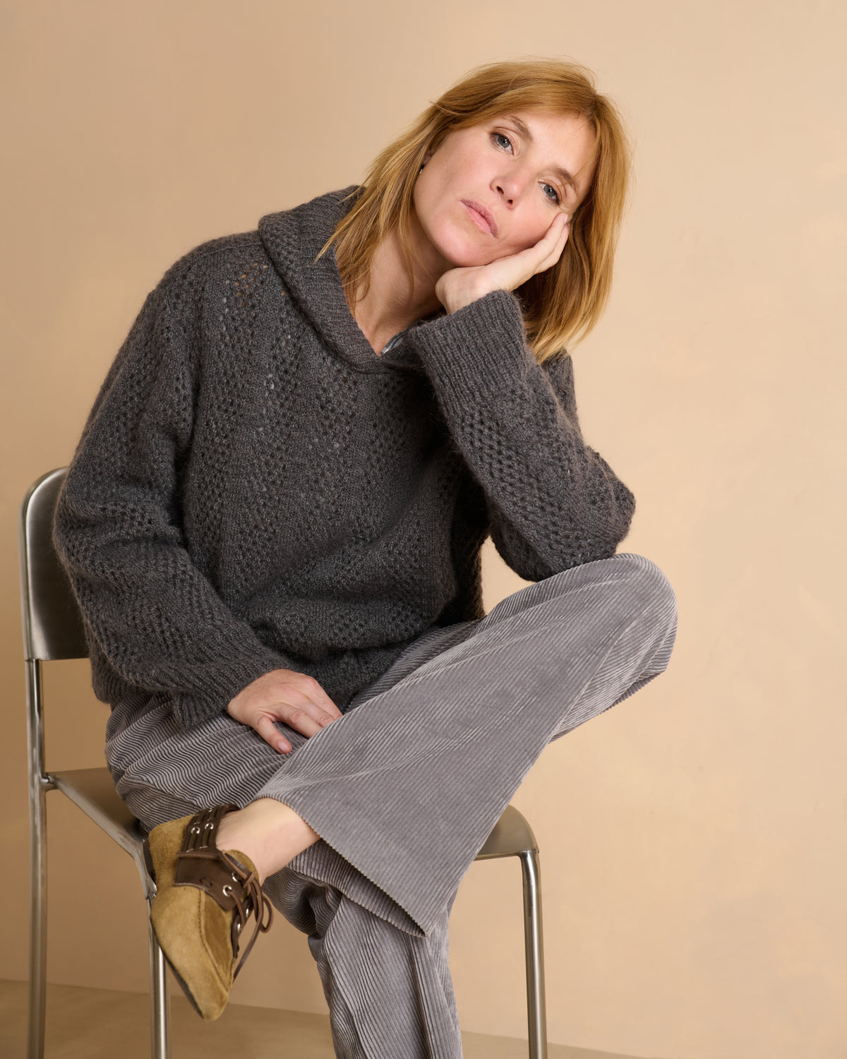Pull gris à capuche manches longues ALIA/14025/441