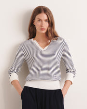 pull marinière encolure tunisienne en coton et soie