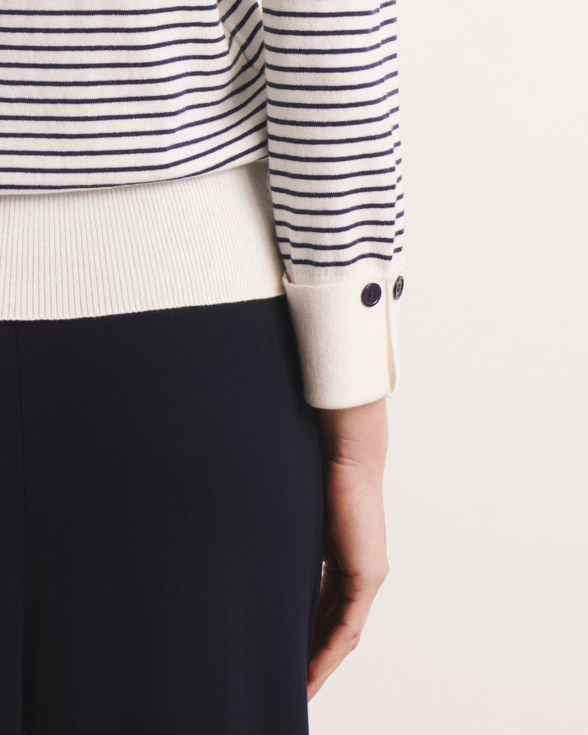 Pull marinière blanc encolure tunisienne ALINIERE/13133/761