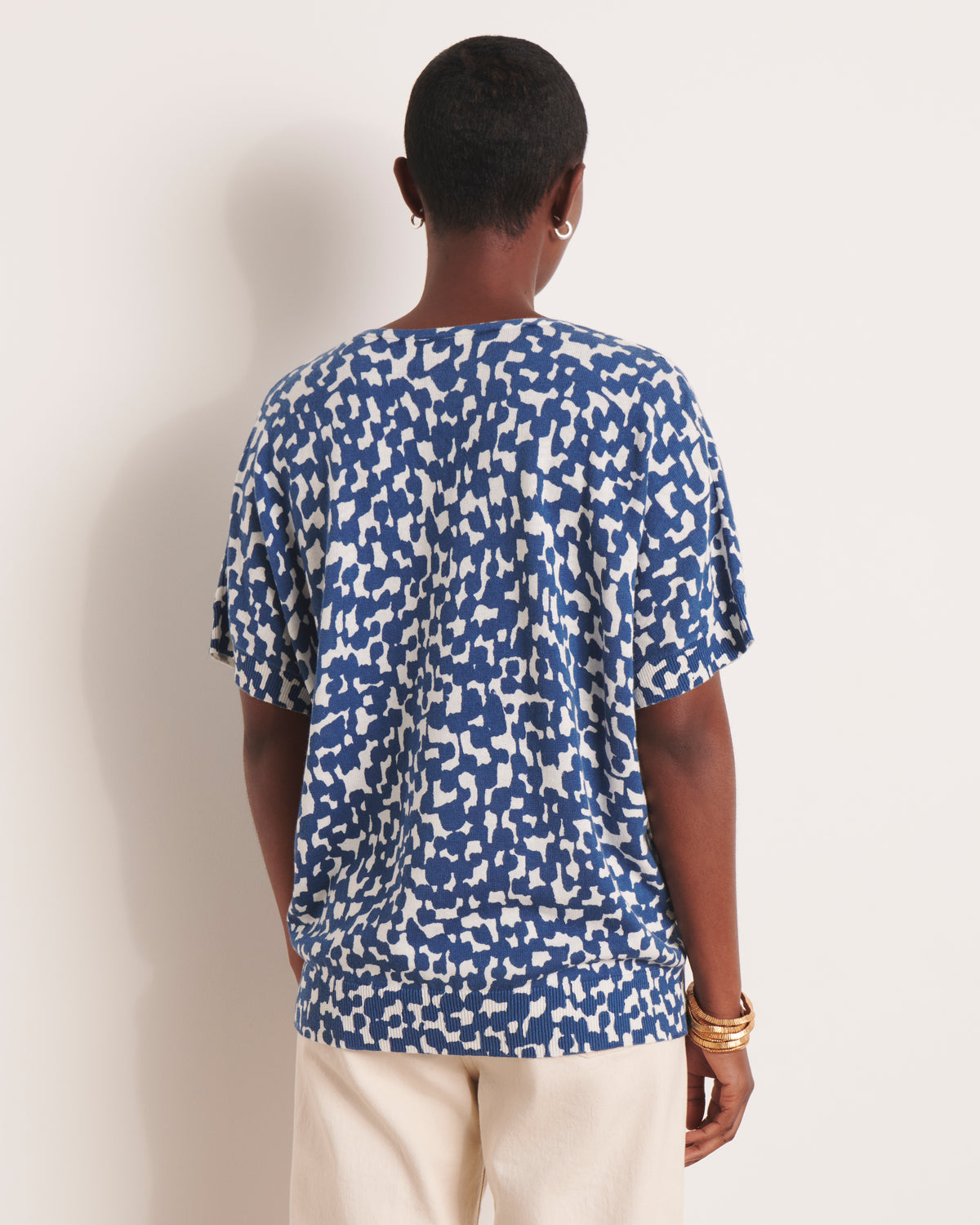 Pull kimono bleu en maille imprimée ALISMA-NEW/13137/881