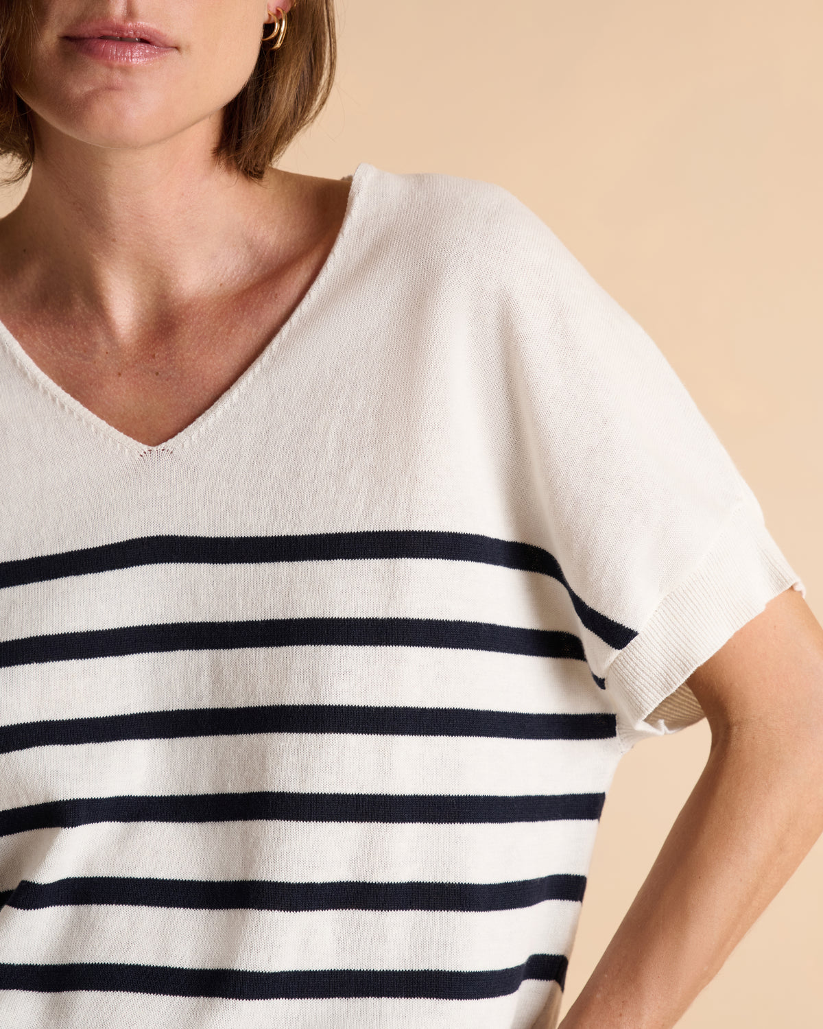 Pull kimono blanc à rayures bleu marine ALISMA-RAYE/13338/771