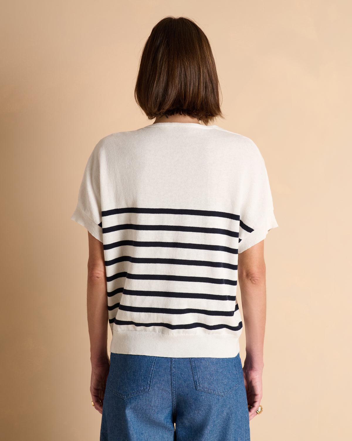 Pull kimono blanc à rayures bleu marine ALISMA-RAYE/13338/771