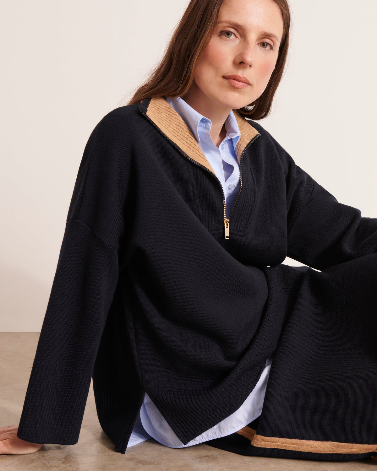 pull col camionneur en laine mérinos bleu marine