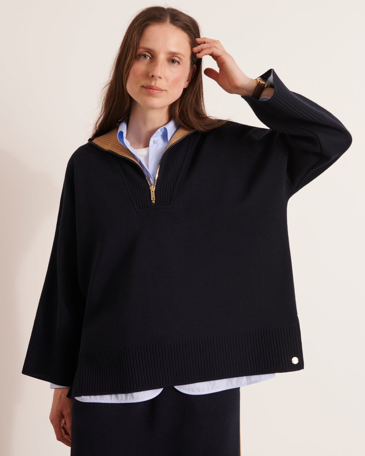 pull col camionneur en laine mérinos bleu marine