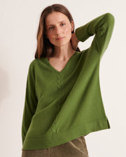 pull en cachemire oversize col V vert