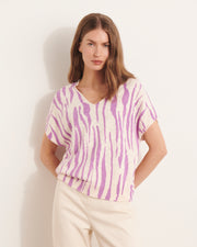 pull kimono imprimé zébré en lin et coton