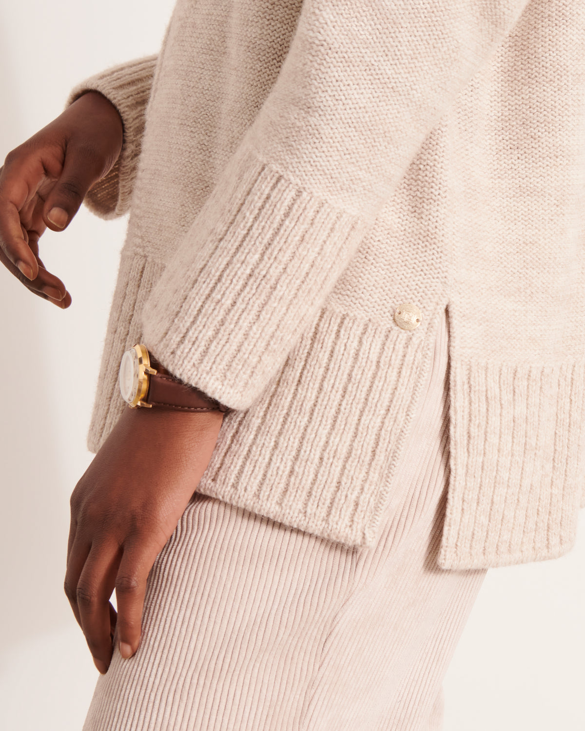 pull beige en maille jacquard laine mérinos et alpaga