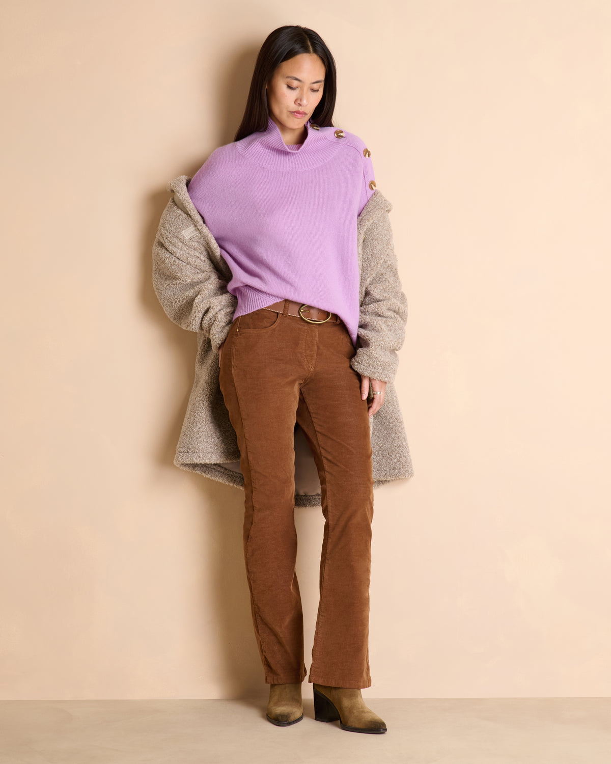 Pull violet à col roulé bouton sur épaules AMETHYSTE/14096/322