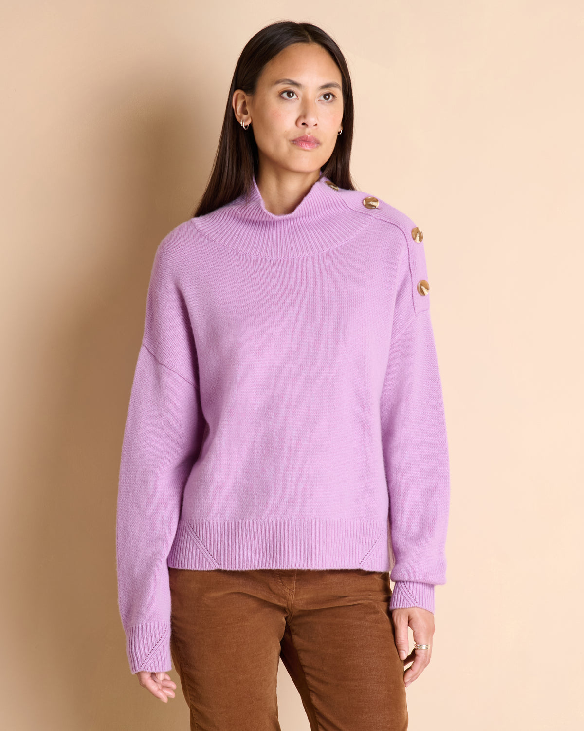 Pull violet à col roulé bouton sur épaules AMETHYSTE/14096/322