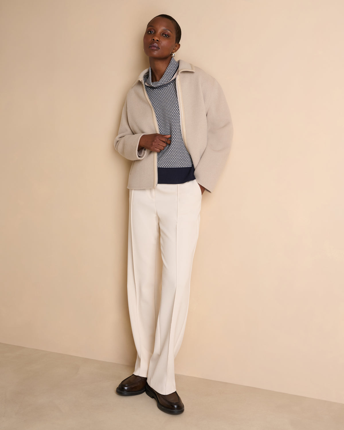 Pull imprimé bleu marine col roulé AMSONIA-R/14139/886