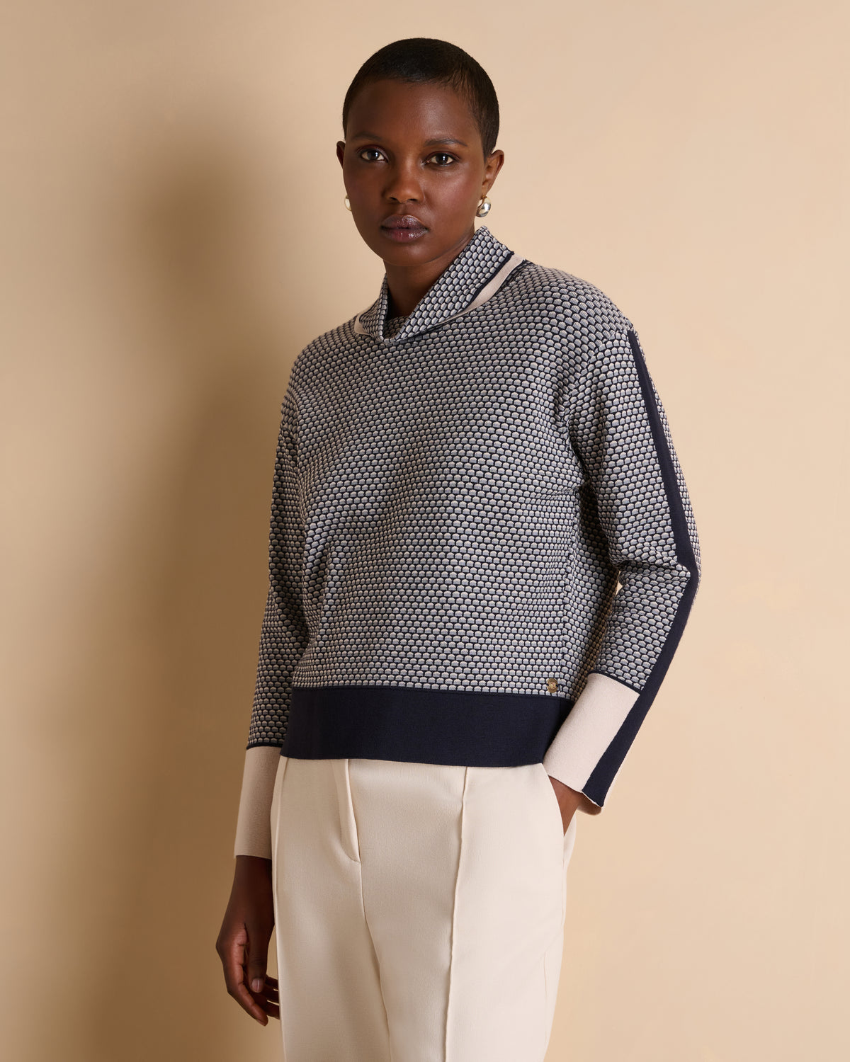 Pull imprimé bleu marine col roulé AMSONIA-R/14139/886