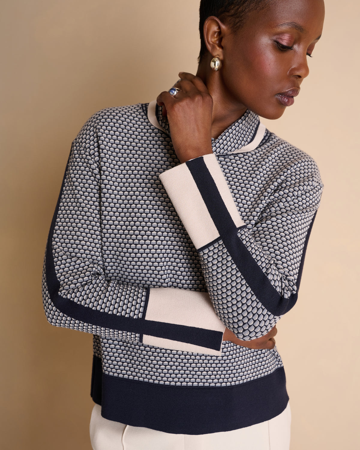 Pull imprimé bleu marine col roulé AMSONIA-R/14139/886