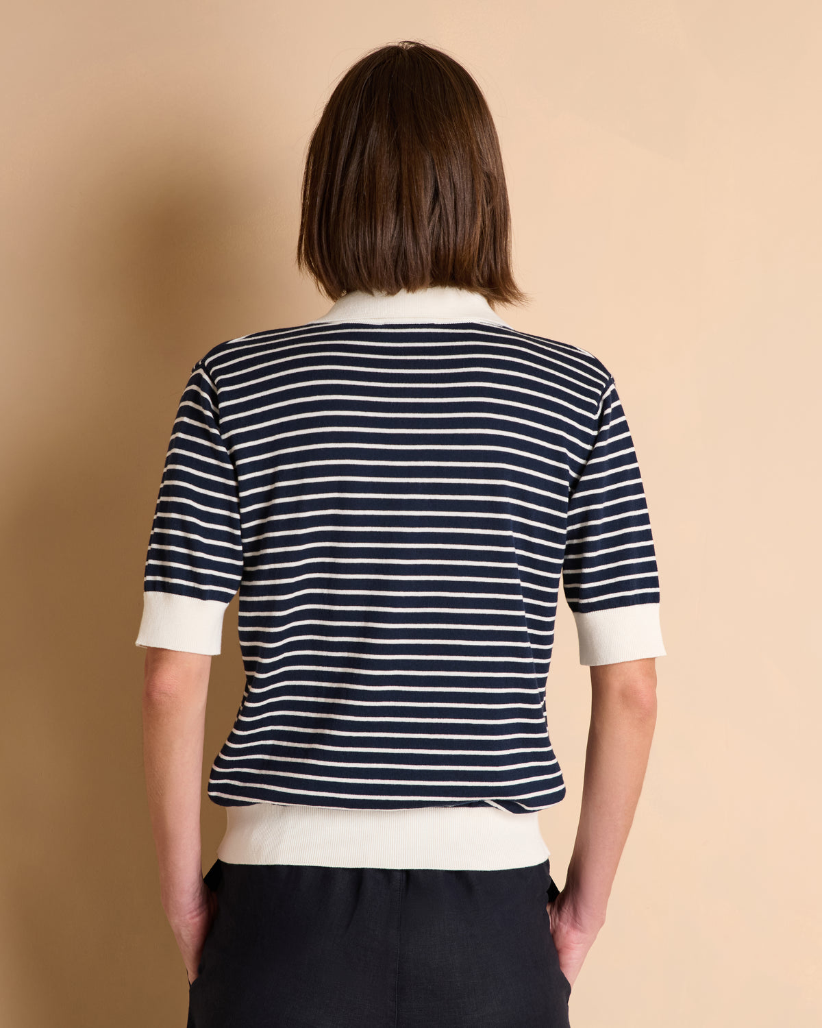 Polo en maille rayée blanc et bleu marine manches courtes ANCRE/13331/886