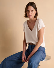 Pull kimono sans manches beige en viscose