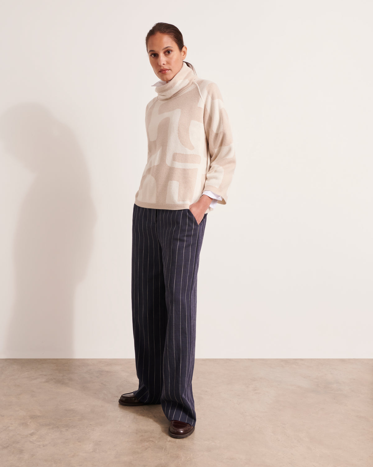 Pull en maille jacquard en laine mérinos et cachemire ARALIA/12068/781