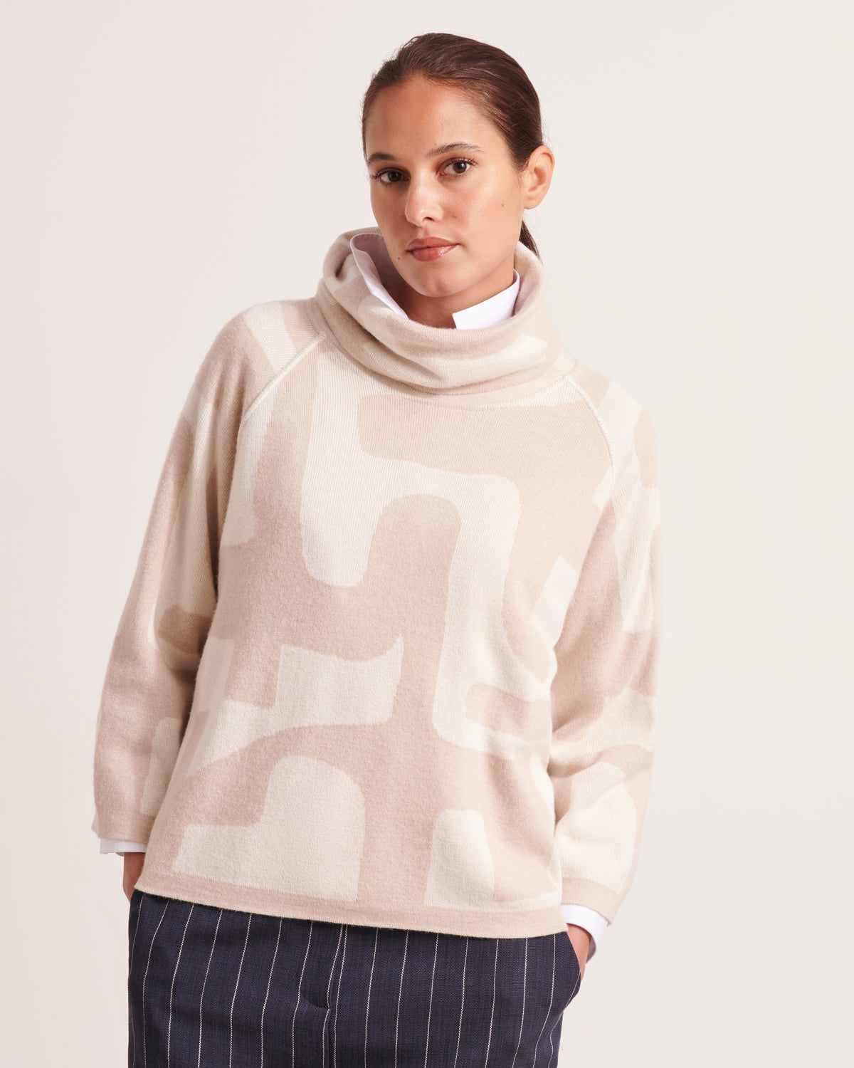 Pull en maille jacquard en laine mérinos et cachemire ARALIA/12068/781