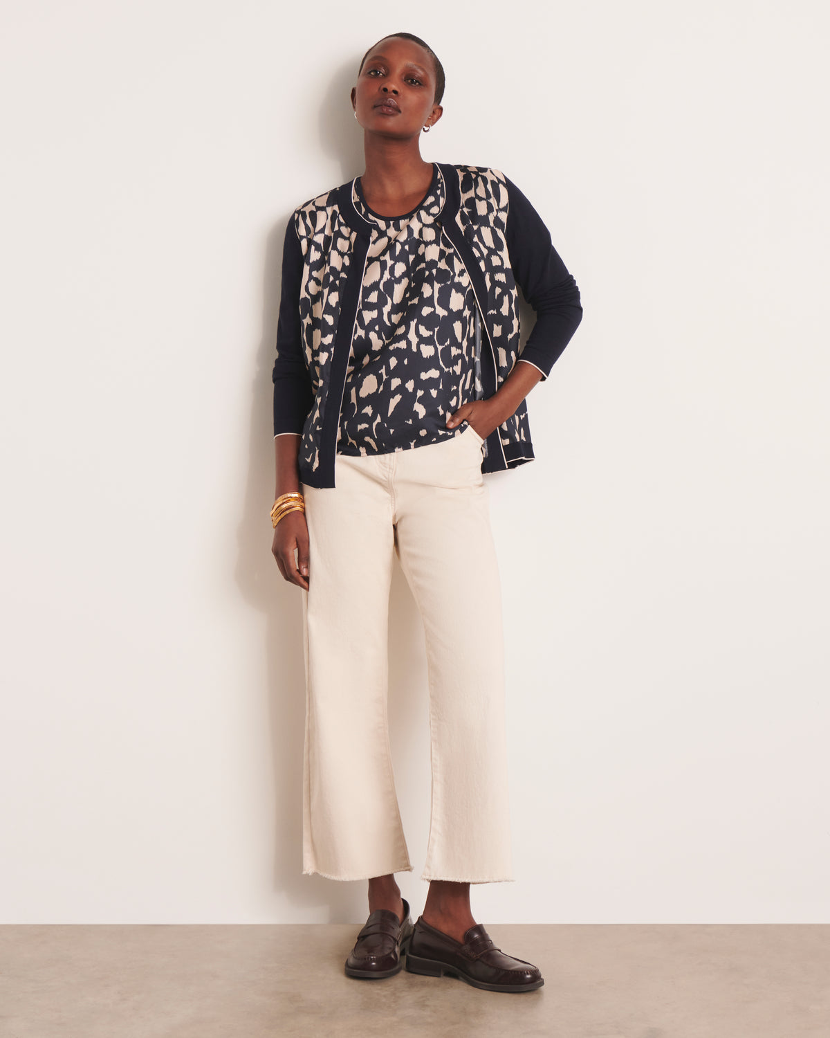 Pull imprimé bimatière bleu marine manches kimono twin-set ARANDE/13106/635