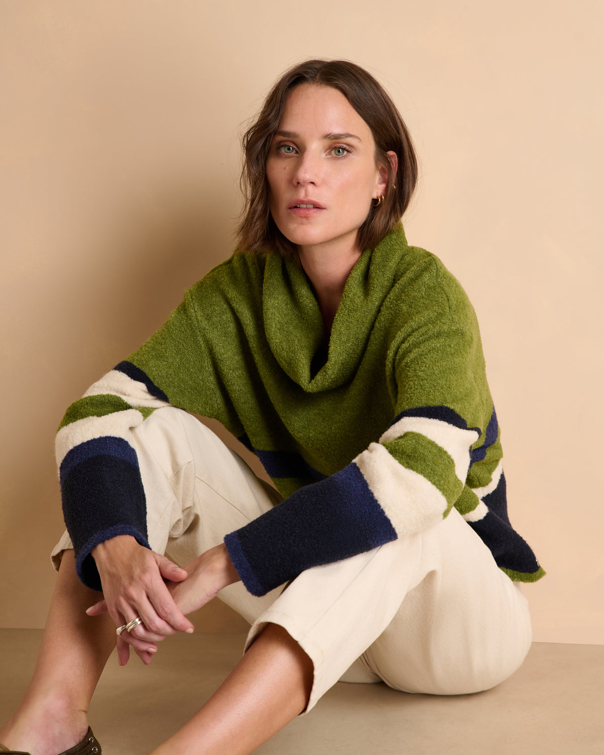 Pull bleu marine et kaki à rayures col roulé ARIANA/14014/861
