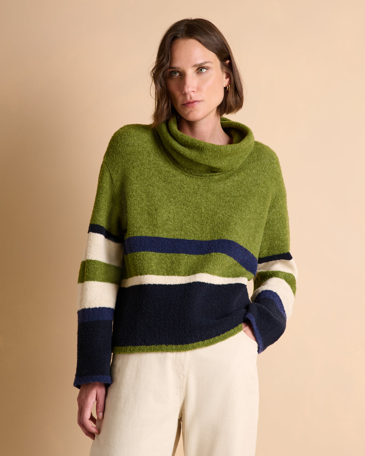 Pull bleu marine et kaki à rayures col roulé ARIANA/14014/861