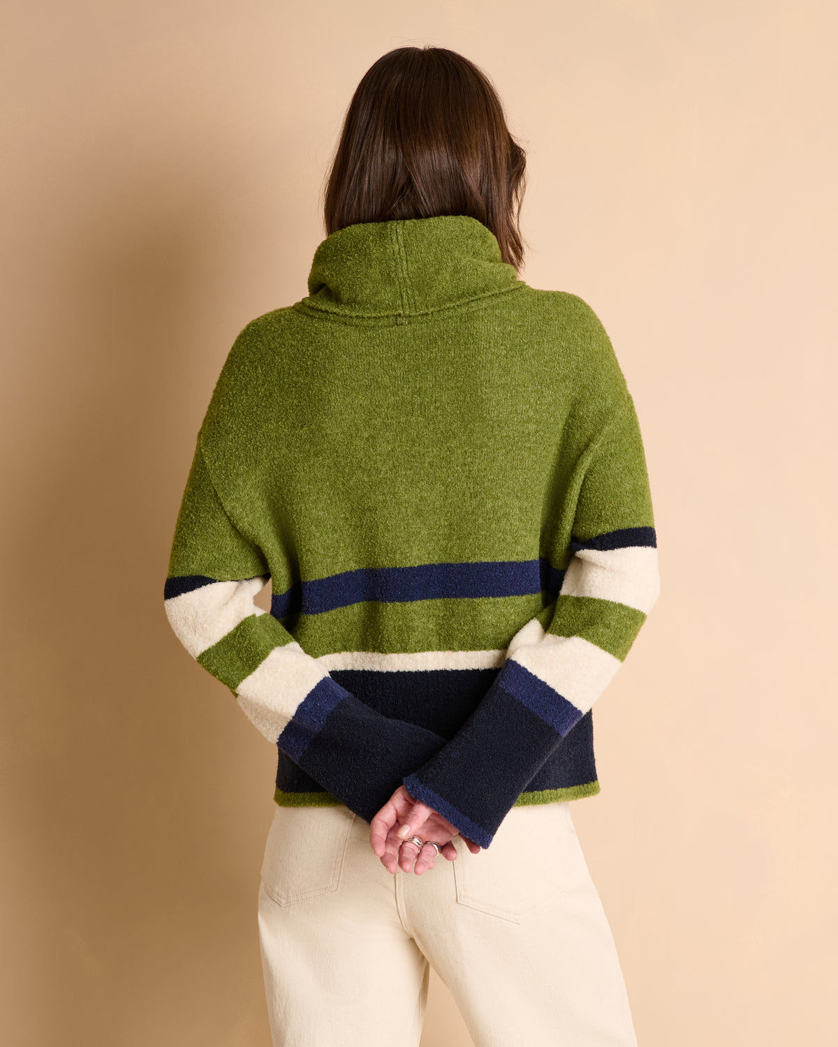 Pull bleu marine et kaki à rayures col roulé ARIANA/14014/861