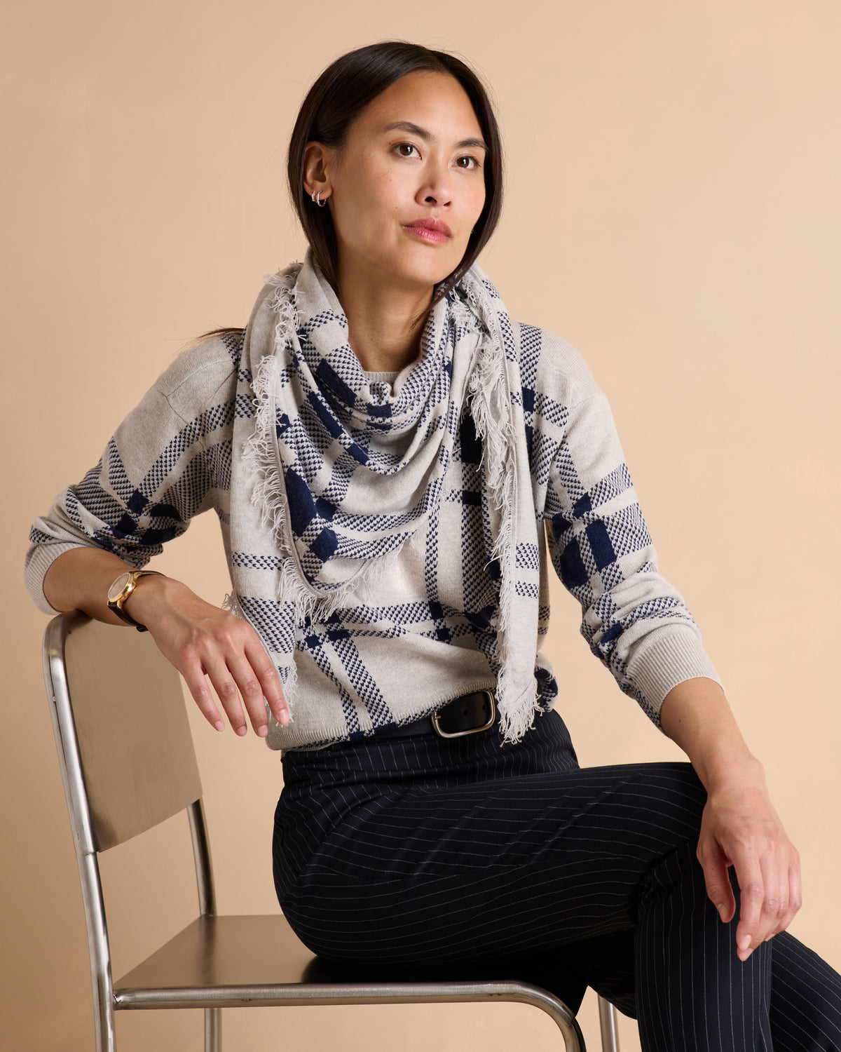 Pull imprimé bleu marine encolure ronde ASQUARE/14219/886