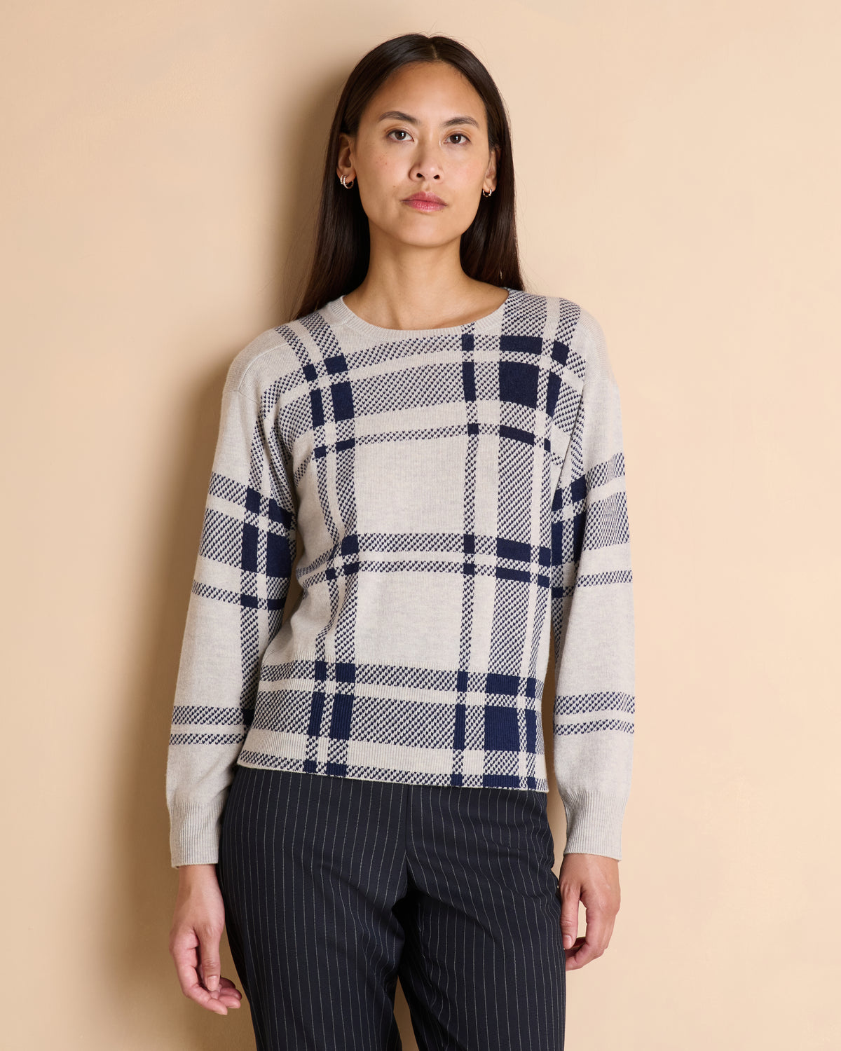 Pull imprimé bleu marine encolure ronde ASQUARE/14219/886