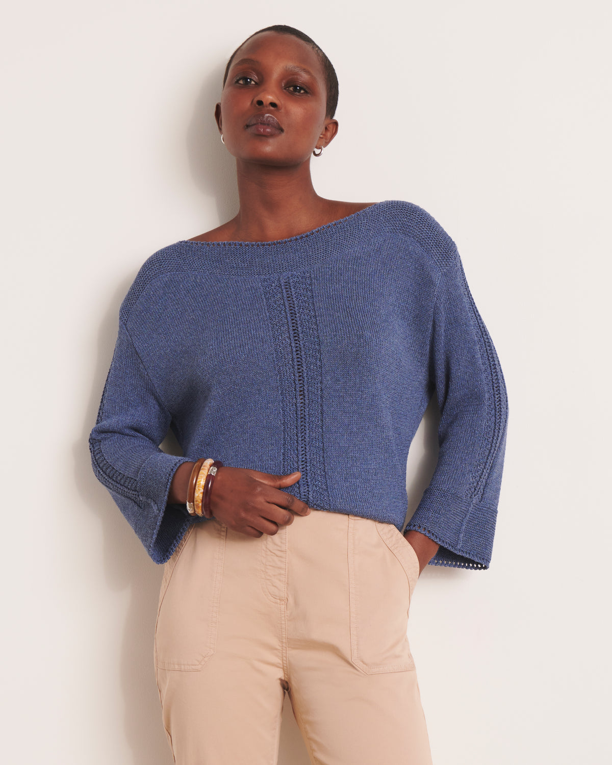 Pull bleu encolure bateau ASTRE/13005/304