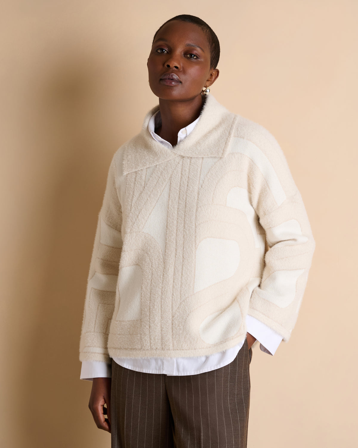 Pull beige oversize avec col croisé ATLANTA/14078/781