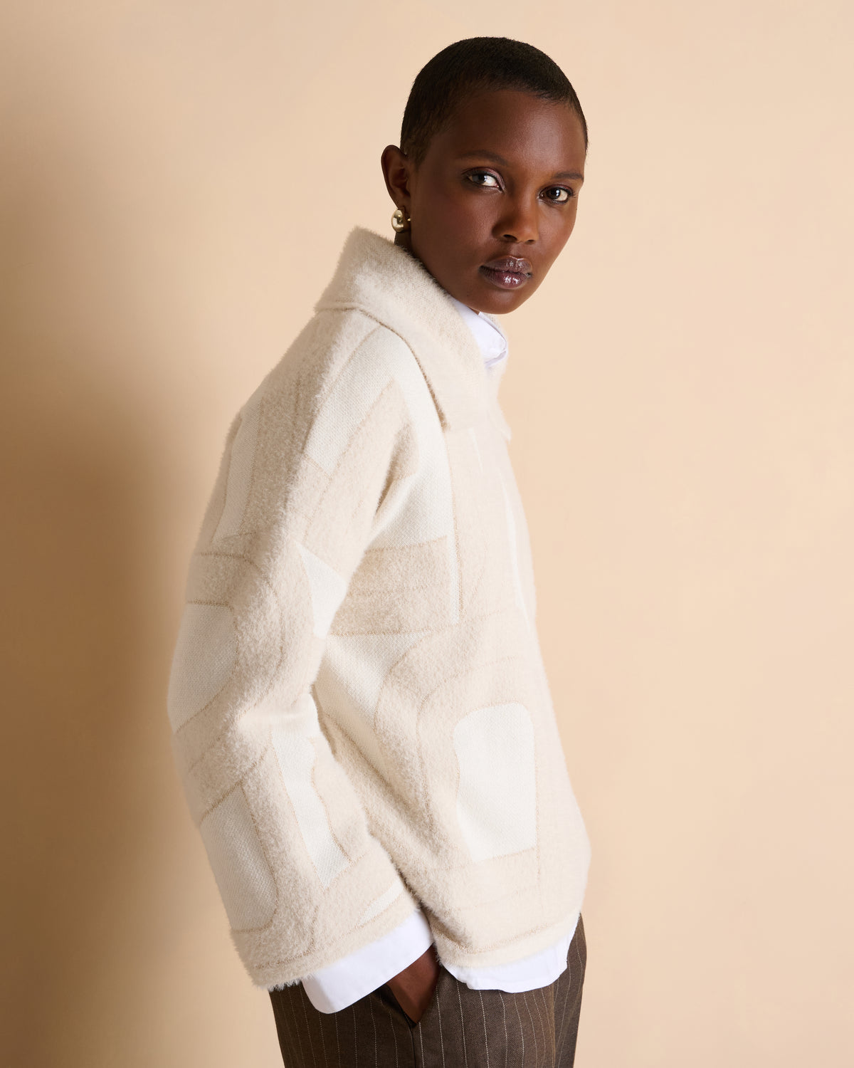 Pull beige oversize avec col croisé ATLANTA/14078/781