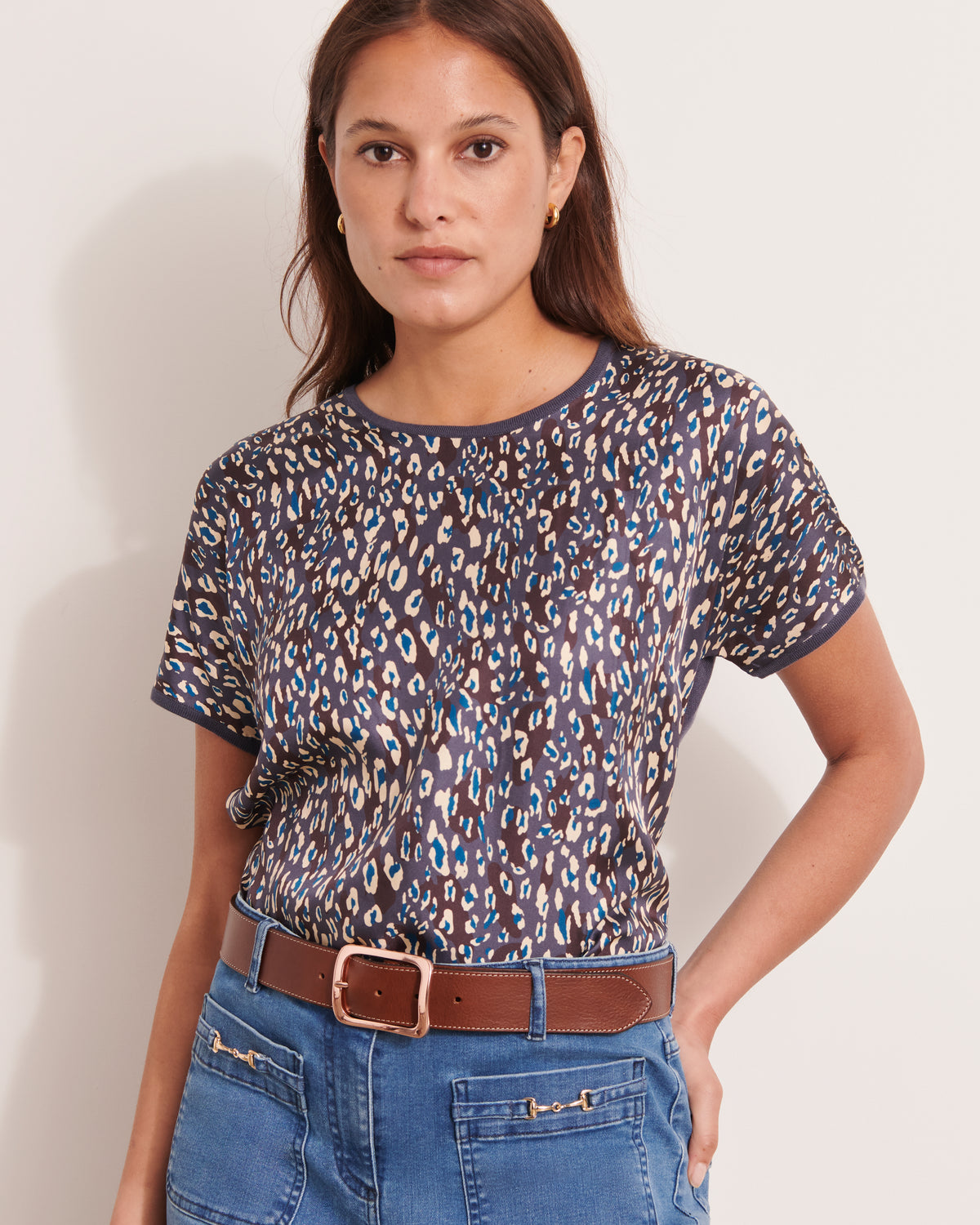 pull bimatière imprimé en twill de soie et maille