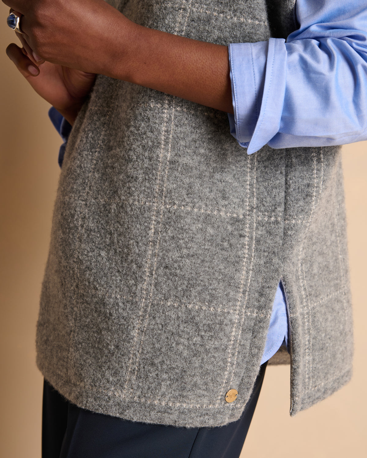 Pull gris à carreaux sans manches en laine AUSTIN/14023/911