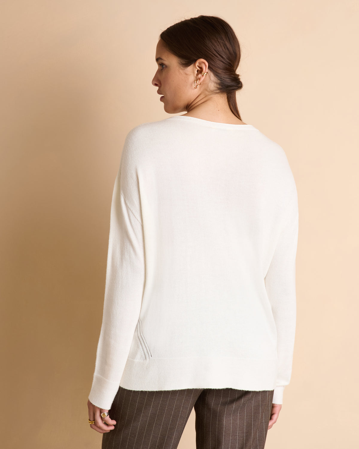Pull blanc cassé encolure ronde et manches longues AUTOGRAPHE/14181/003