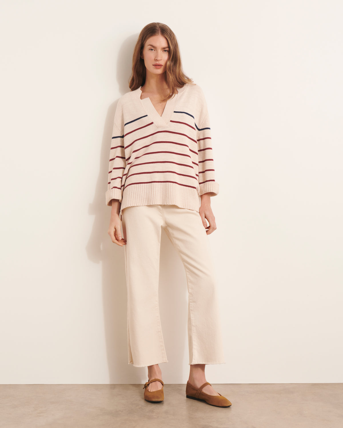 Pull marinière beige en maille AVEIRO13/13162/771