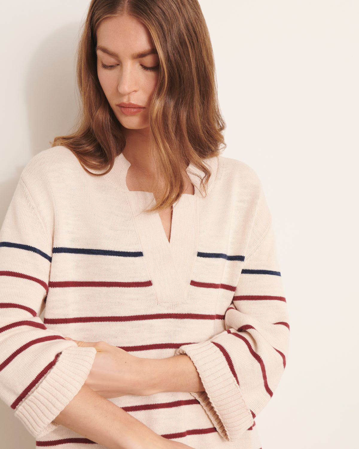 Pull marinière beige en maille AVEIRO13/13162/771