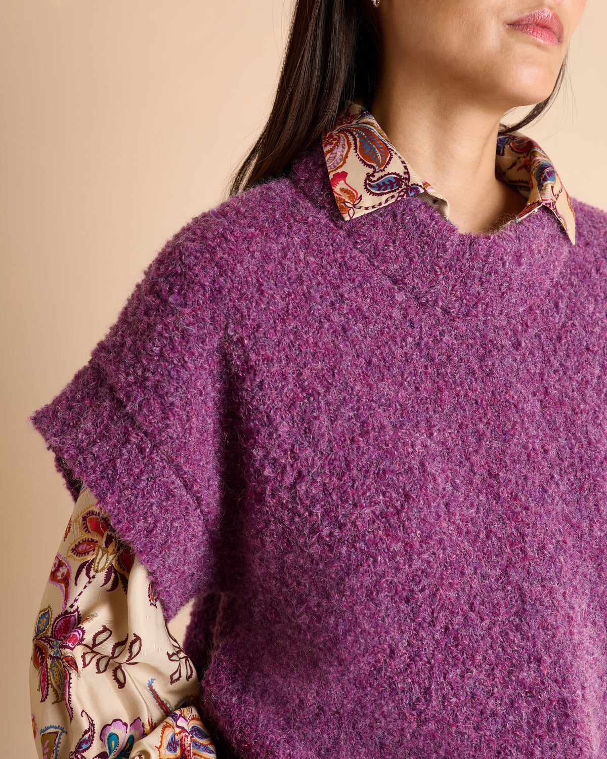 Pull violet oversize manches courtes à col montant AVERSE/14024/346